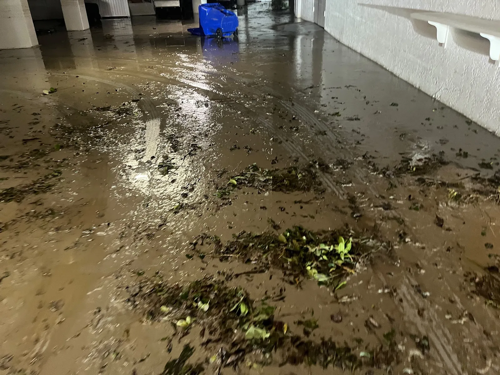 Flood debris and mud left behind after storm flooding