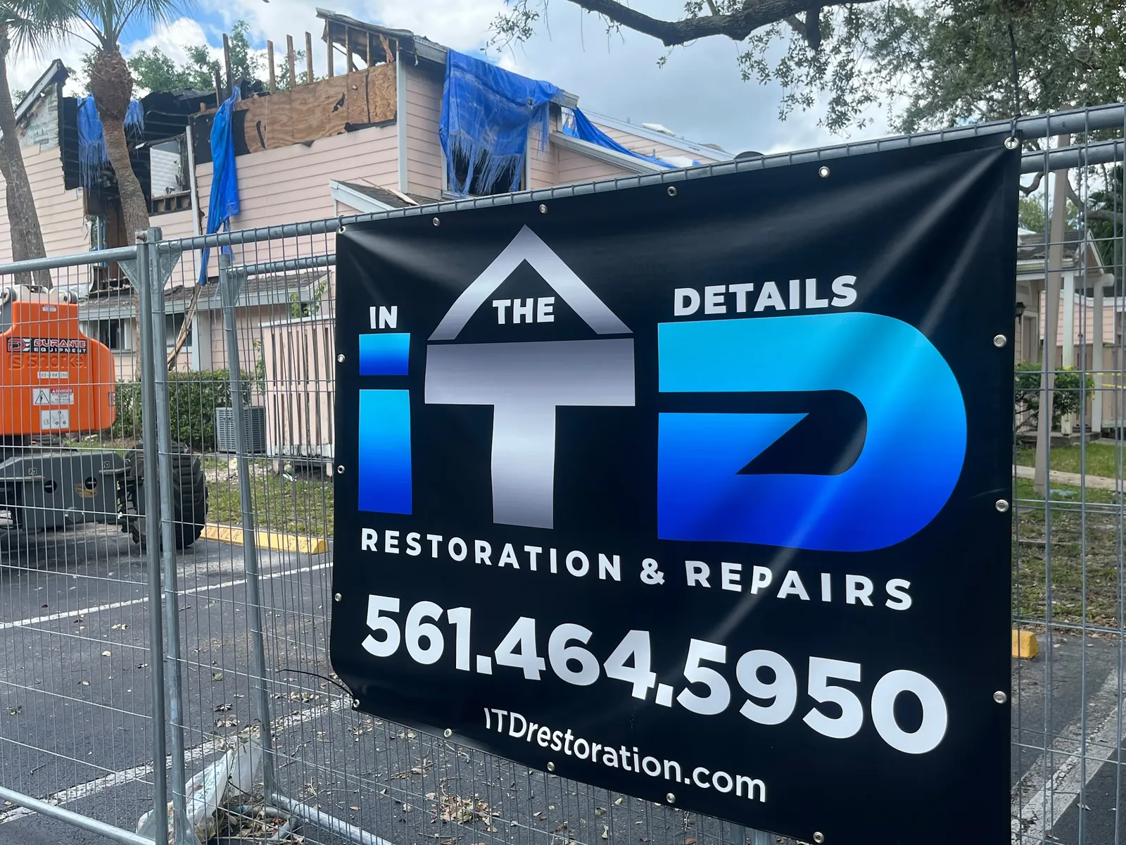ITD Restoration yard sign at a South Florida job site