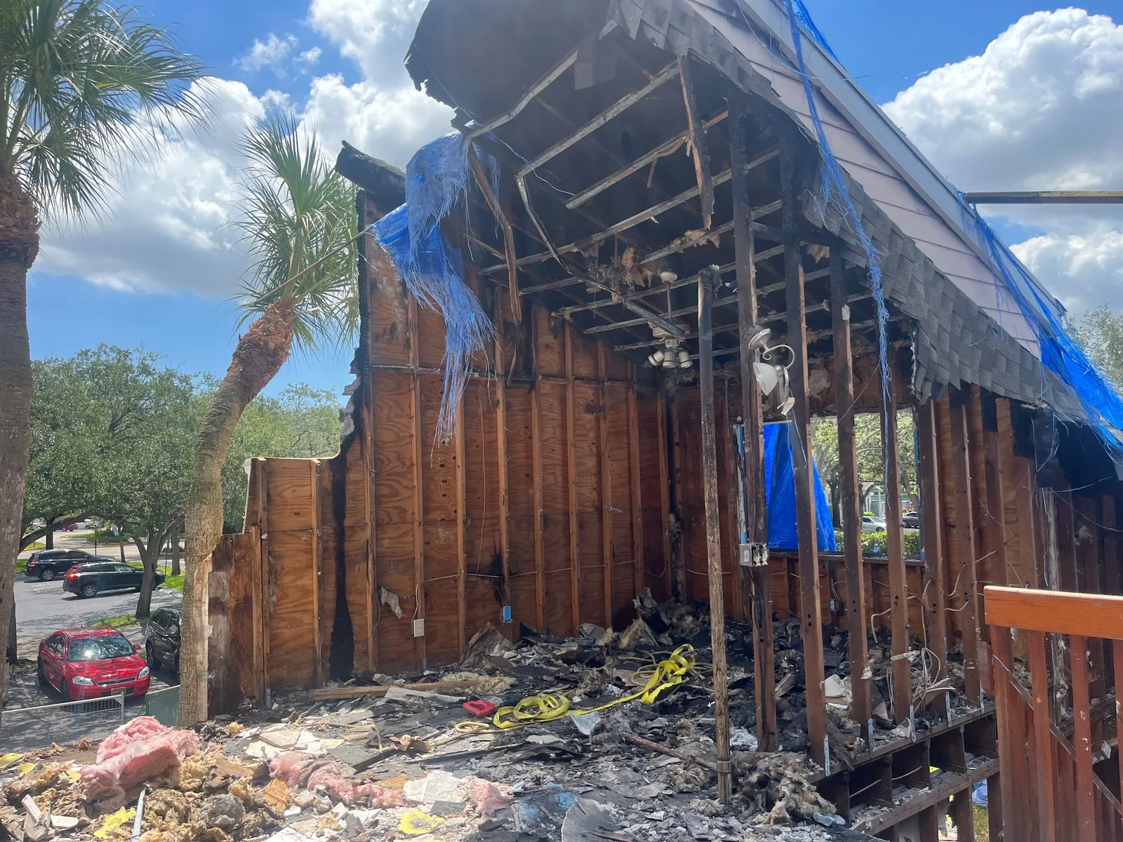 Roof torn off exposing framing