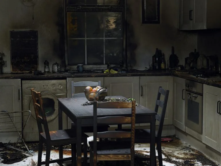Smoke damaged kitchen: smoke restoration